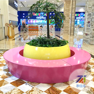 商场玻璃钢圆形花坛坐凳组合